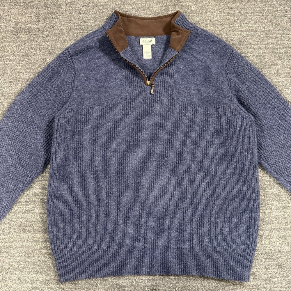 L.L. Bean Waterfowl Sweater Men XL Blue 1/4 Zip Merino Wool Knit Outdoor Nature